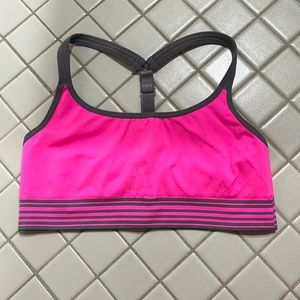 Athleta Up Tempo Microstripe T-strap Sports Bra Pink/Gray